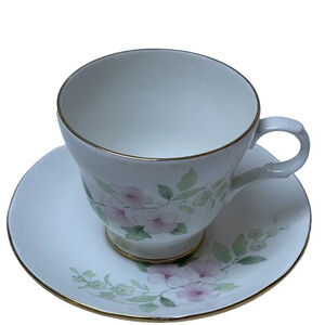 Crown Trent Fine Bone China Footed Tea Cup And Saucer England Pale Pink Blossoms